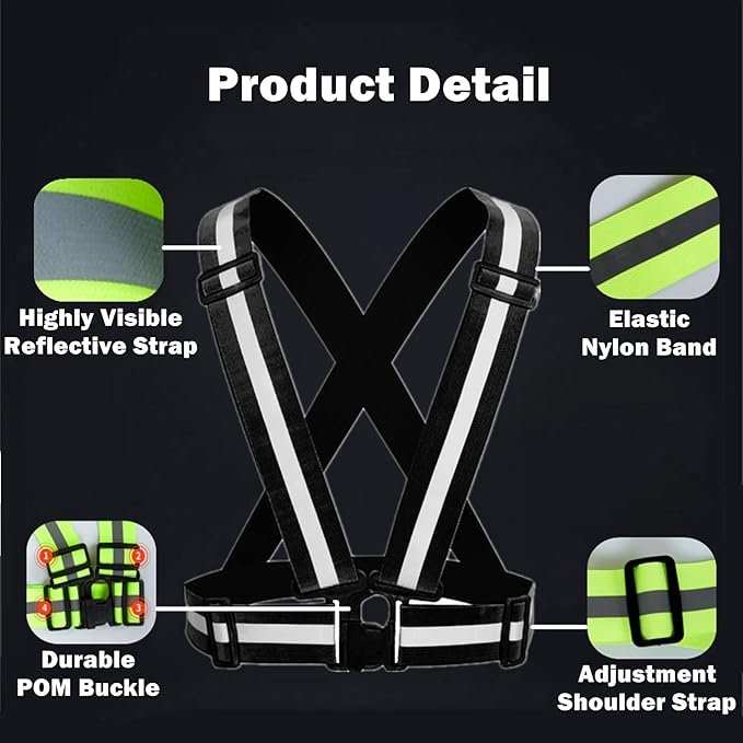 Reflective Vest, High Visibility Safety Vest Straps Reflective Gear for Night Running Walking Cycling for Men Women Kids