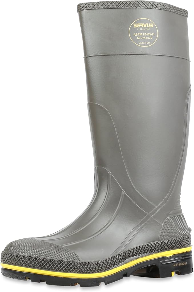 Servus Pro 15" PVC Chemical-Resistant Steel Toe Men's Work Boots, Gray, Yellow & Black (75101), 13