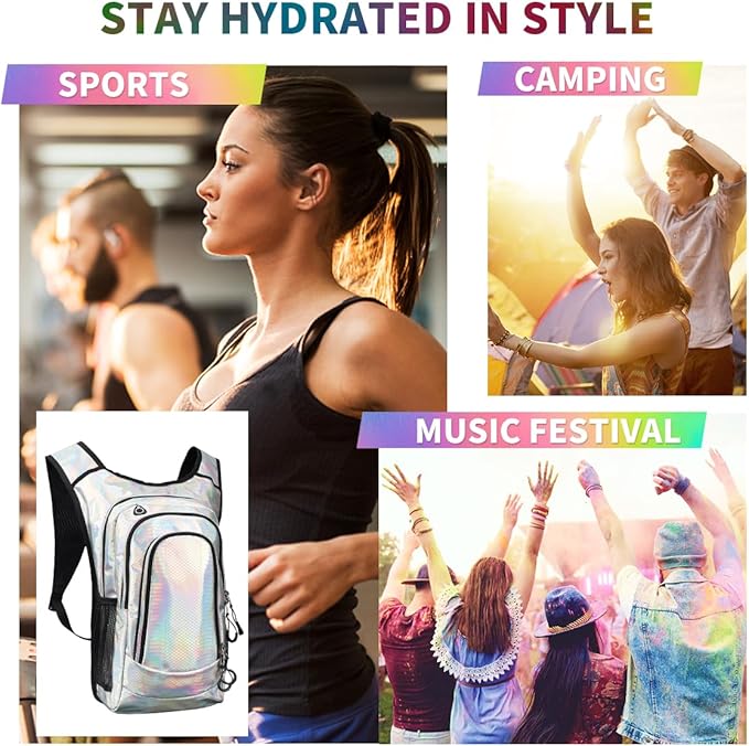 Hydration Pack, Hydration Backpack with 2L Hydration Bladder, Festival Essential Water Backpack, Lightweight Hydration Bag Hydropack Hydro for Running, Biking, Music Festival Gear, Rave
