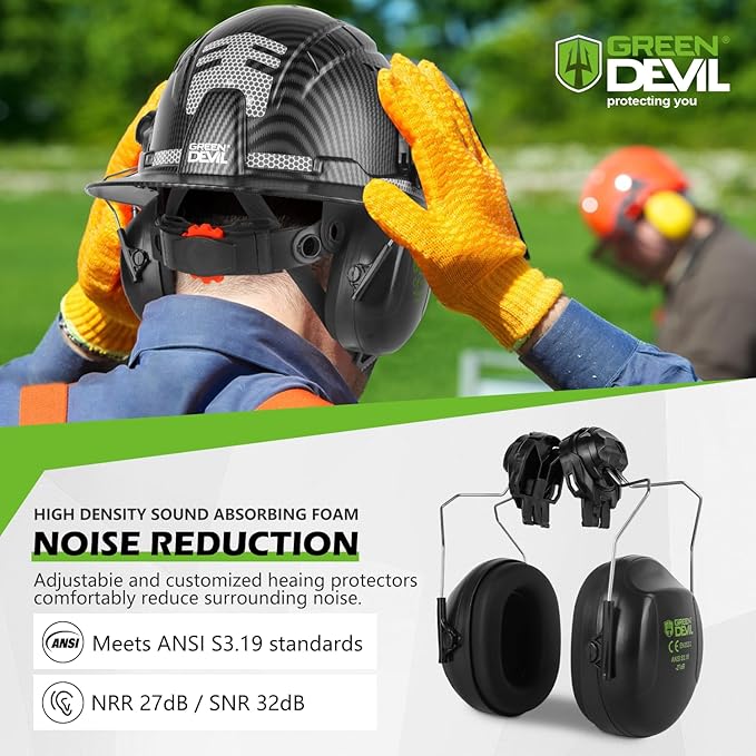 GREEN DEVIL Industrial Chainsaw Helmet with Face Shield Built in Visor and Ear Muffs 4 in 1 System ANSI Z89.1 Safety Hard Hat Adjustable Headgear Ideal for Forestry and Arborist Work Full Brim Style