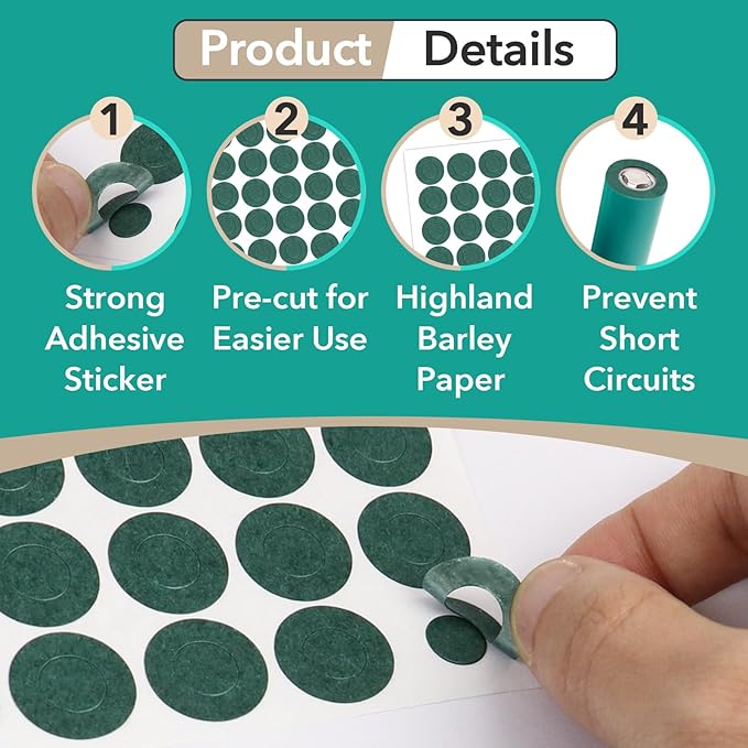 816Pcs 18650 Lithium Battery Insulator Rings - Hollow Paper Pad Electrical Insulation Ring, Green Self-Adhesive Insulator Ring for 18650 Cells(Highland Barley Paper)