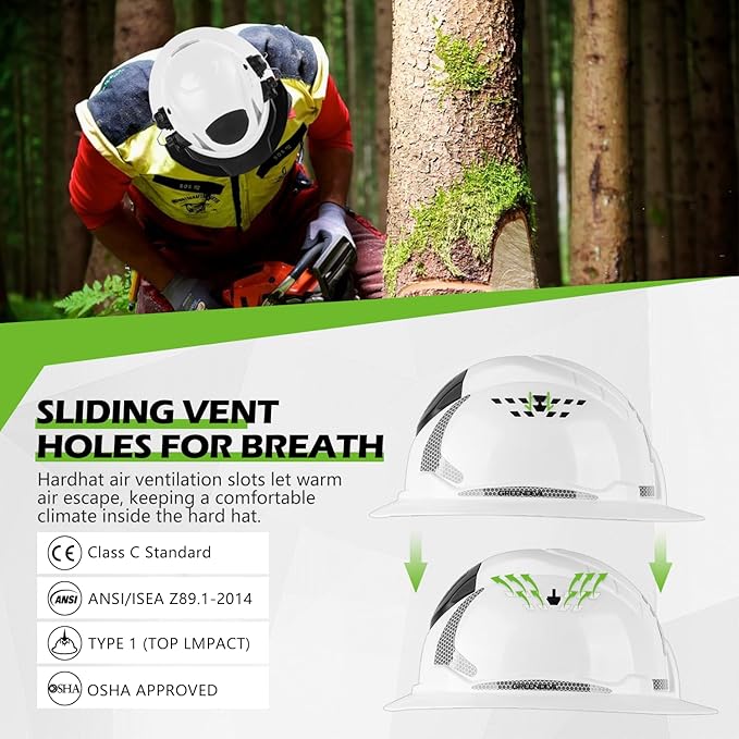 GREEN DEVIL Industrial Chainsaw Helmet with Face Shield Built in Visor and Ear Muffs 4 in 1 System ANSI Z89.1 Safety Hard Hat Adjustable Headgear Ideal for Forestry and Arborist Work Full Brim Style