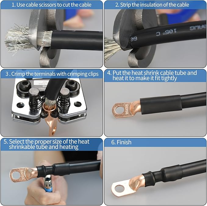 Cable Lug Crimping Tool Set, with 10pcs 1/0 AWG-3/8 Battery Lugs and 10pcs 3:1 Heat Shrink Tubing