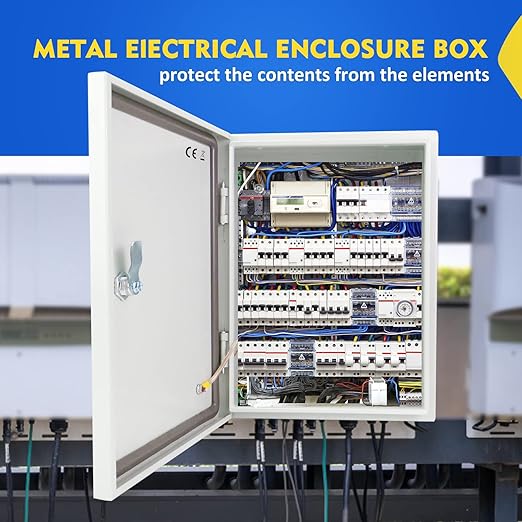 Outdoor Electrical Box, Steel Junction Box 20 x 16 x 8'', NEMA 4X Electrical Enclosure Box IP66 Waterproof & Dustproof, Universal Electrical Project Box with Lock & Mounting Plate