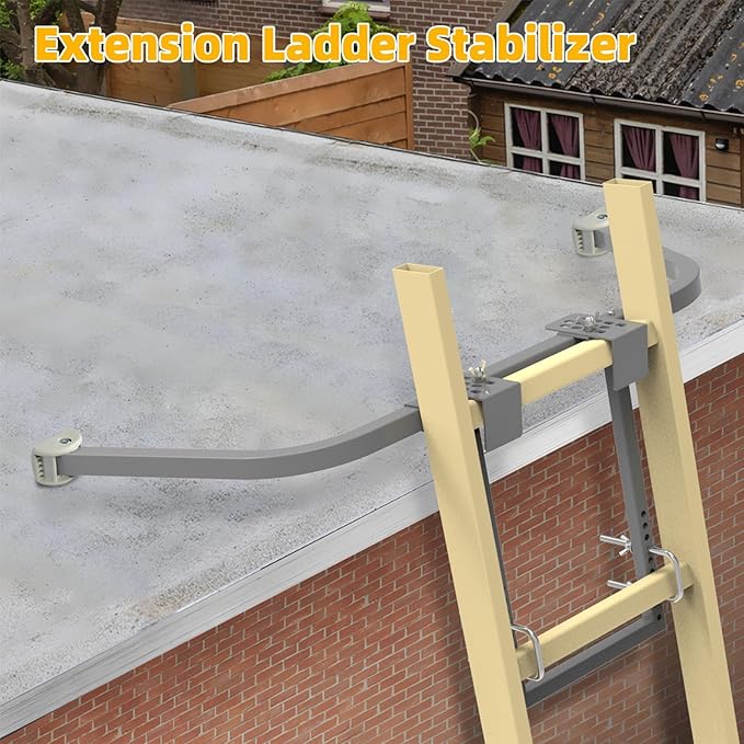 Ladder Stabilizer,Heavy Duty Steel Extension Ladder Stabilizer for Roof Gutter and Wall with Anti-Slip Rubber Feet,Ladder Standoff with Wing Span/Wall Extension Accessory(Silver Gray)