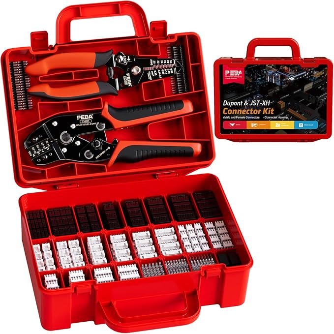 PEBA Crimping Tool and Dupont Connector Kit - 26 Types of Dupont 2.54mm Connectors & Crimp Pins, 2.5mm JST-XH 2/3/4/5/6/7-pin Contacts and Housings, for DIY Electronics - Suitable for AWG 32-20 Wires