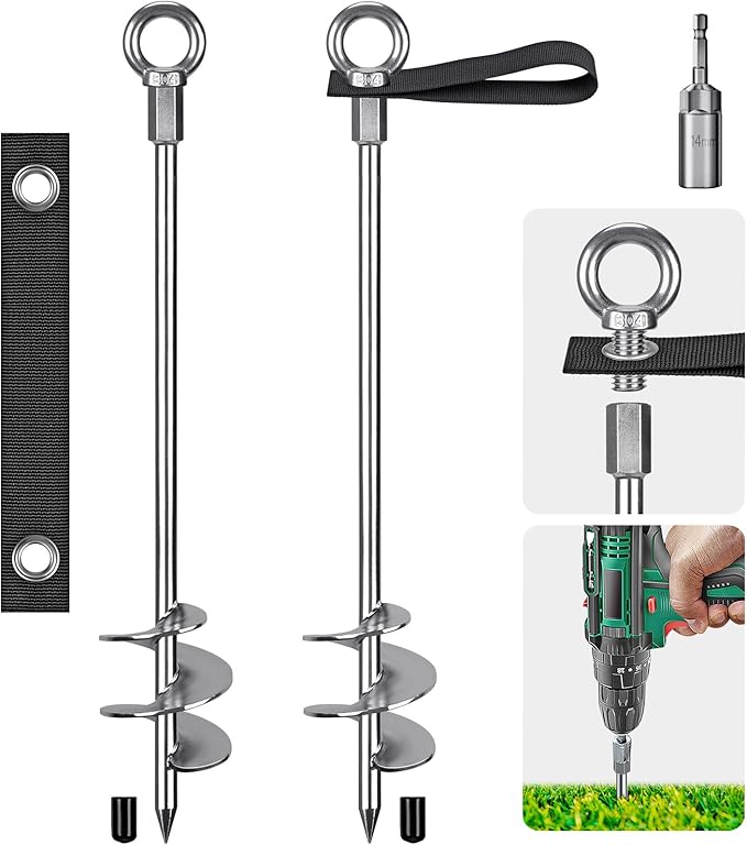 24'' Ground Anchors Screw in - Heavy Duty Trampoline Anchors - Shed Anchor Kit - Mobile Home Anchors - Earth Anchors for Swing Sets, Gazebos, Carports, and Hurricane, 2pcs