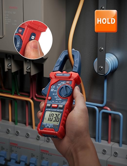 AstroAI Digital Clamp Meter Multimeter 4000 Counts Auto-ranging Amp Tester Measuring AC/DC Voltage & Current, Resistance, Capacitance, Frequency, Continuity, Live Wire Test, NCV Detection, Blue