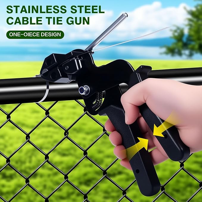 Stainless Steel Cable Tie Gun with Metal Zip Ties, for Fastening and Cutting Metal Cable Ties, 100pcs 11.8inch Stainless Steel Zip Ties heavy duty for Chain Link Fence, Exhaust Pipe Outdoor