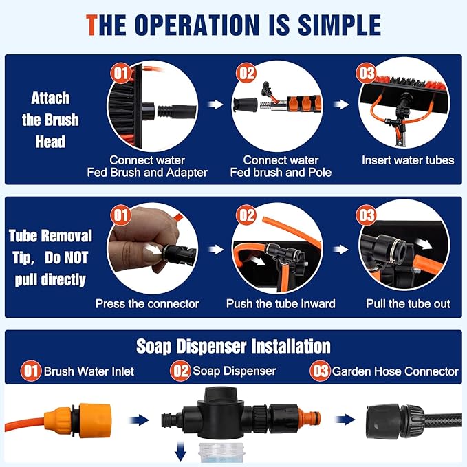 24FT Water Fed Pole Window Cleaning System & Solar Panel Cleaning Kit, Professional Window Washing Kit with Extension Pole, 180° Rotating Brush & Soap Dispenser