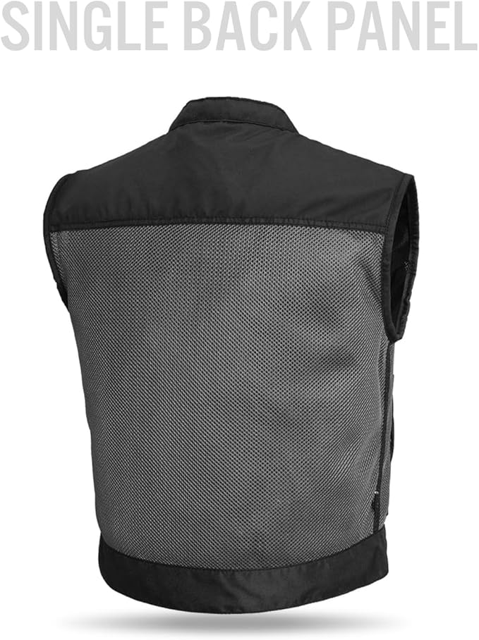 First Mfg Co Lowrider Mens Motorcycle Biker Riding Armor Club Style Black Leather, Twill, Moto Mesh, Perforated Vest