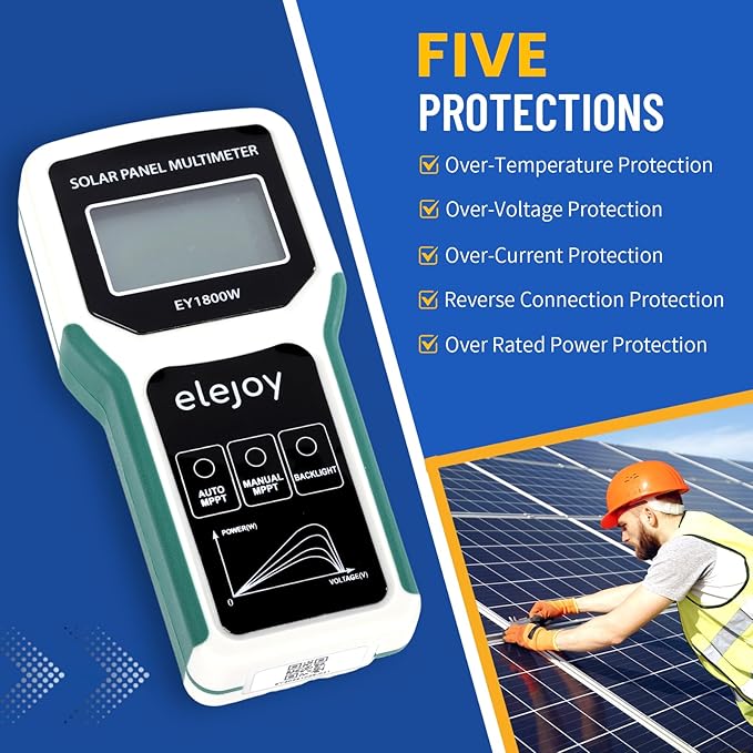 1800W Solar Panel Tester MPPT Photovoltaic Multimeter & Watt Meter Smart Portable Tool for Solar PV Panel Data & Troubleshoot Measures Power Output Performance and Open Circuit Voltage