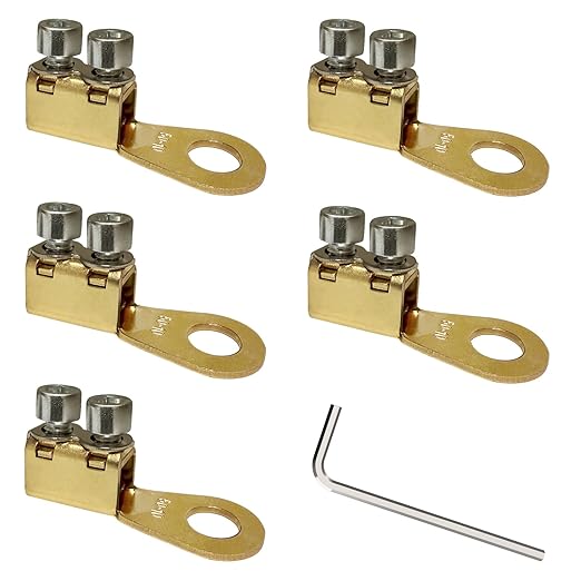 GKG 5Pcs 8-1/0AWG Heavy Duty Battery Lugs, Battery Cable Ends, Ring Terminals, Battery Terminal Connectors Lugs, Crimpless Dual Bolt-On Wire Lugs for Automotive, Marine, and Solar Power Applications