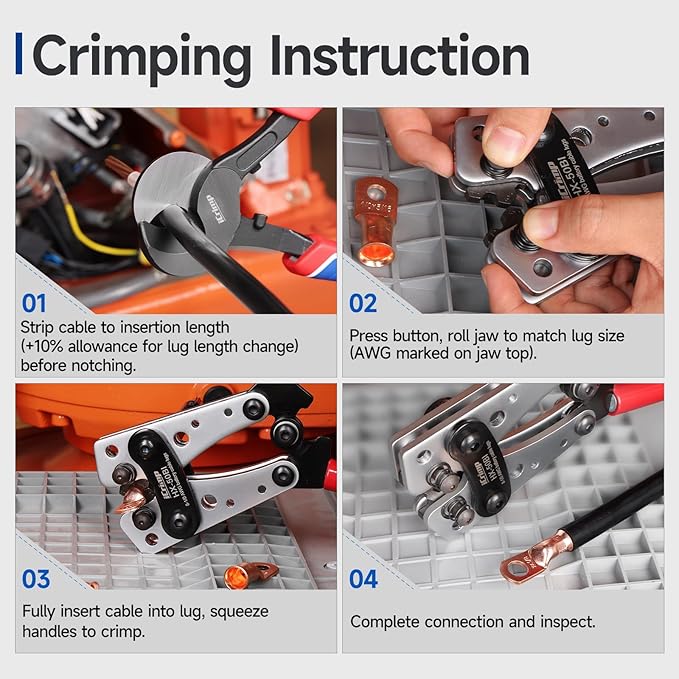 iCrimp Cable Lug Crimping Tool for Heavy Duty Wire Lugs, Battery Terminal, Copper Lugs AWG 8-1/0