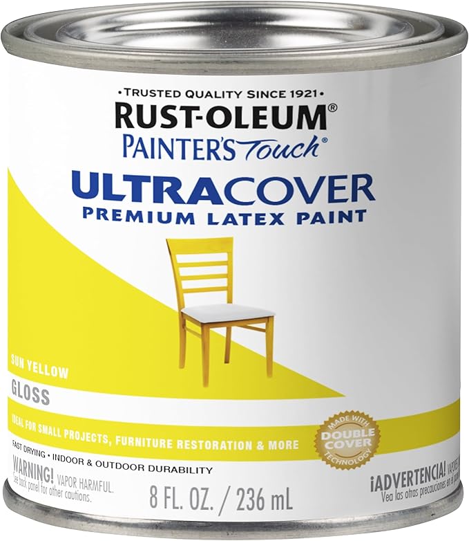 Rust-Oleum 1945730 Painter's Touch Latex Paint, Half Pint, Gloss Sun Yellow, 8 Fl Oz (Pack of 1)