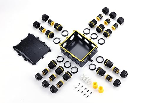 IP68 Waterproof Junction Box Outdoor 10Way 10 Cable M25 Gland Wire Connector, Extension Electrical Cable Protector for Diameter Cable Ø4-14mm Black 1Pack