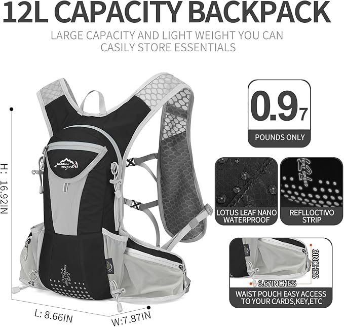 IX INOXTO Hydration Pack Backpack, Lightweight Water Backpack with 2L Hydration Bladder Daypack for Men Women,Running Hydration Vest for Trail Running Hiking Cycling Race Climbing