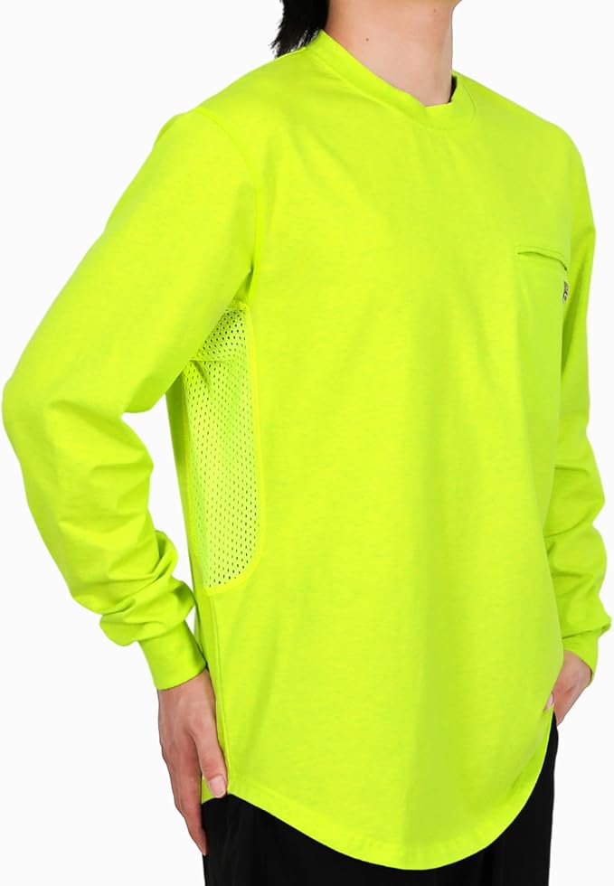 BOCOMAL FR Shirts for Summer Breathable Vented Design 6oz Heather Jersey Flame Resistant Long Sleeve Crew T Shirt