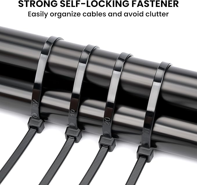 14 Inch Zip Ties (1000 Pack) – Heavy Duty 50lbs Tensile Strength, UV Resistant Black Cable Ties for Indoor & Outdoor Use, Durable Nylon Wire Ties for Organizing Cables, Garden, Garage
