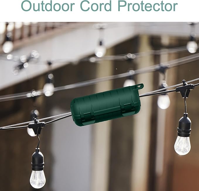 Extension Cord Cover Outdoor, IP54 Water-Resistant Power Cord Protector Electrical Connection Box Outside Weatherproof Cable Safety Cover for Electronics Plug Outlet Tool Holiday Light, Green