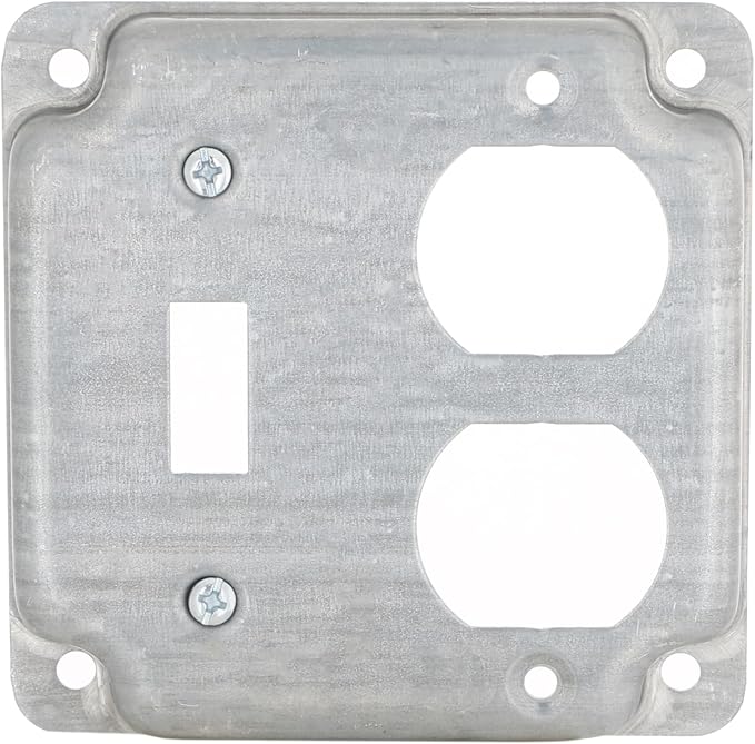 Hubbell-Raco 906C 1 Duplex Receptacle and Toggle Switch 4-Inch Square Exposed Work Cover, Steel