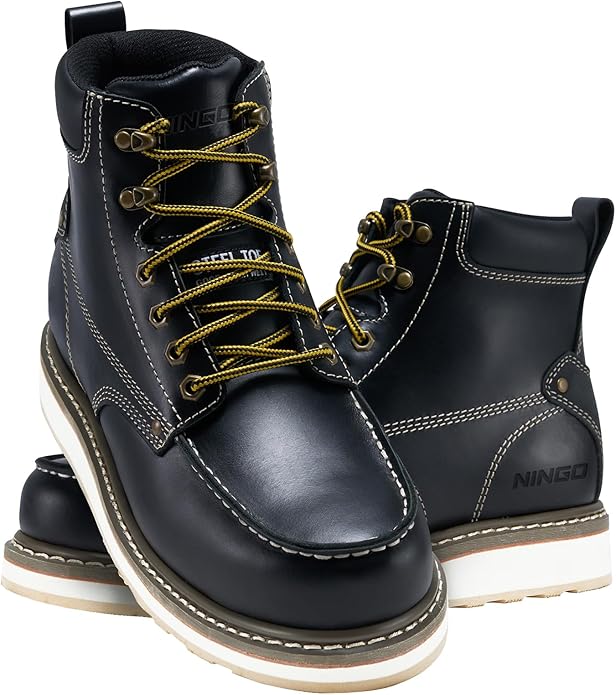 HISEA NINGO Work Boots for Men Steel/Soft Toe Boots,6” Water Resistant Slip Resistant Industrial & Construction Work Shoes, Composite Toe Working Boot