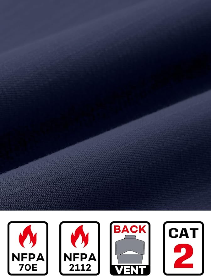 FR Ripstop & Waterproof Welding Shirts for Men 6.5oz Long Sleeve Button Down Fire Retardant 100% Cotton shirts CAT2