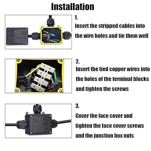 IP68 Waterproof 3 Way Junction Box, Underground Electrical Box with Terminal Block, for LED Landscape Lighting, Garden Lights