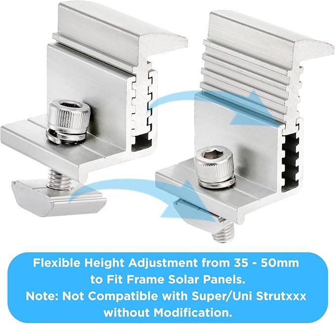 YOUEON 10 Pcs 35-50mm Adjustable Solar Panel End Clamp Mounting Brackets, Anodized Aluminum Alloy Z-Brackets Kit for Framed Solar Modules, Universal Roof, RV, Boat Installation