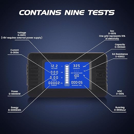 DC Multifunction Battery Monitor Meter with Shunt,0-200V,0-300A, LCD Display Digital Current Multimeter Voltmeter Ammeter for Cars RV Solar,Widely Applied to 12V/24V/48V RV/Car Battery…