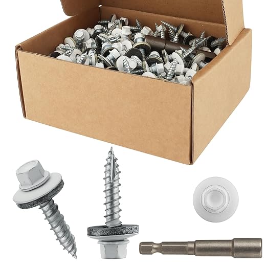 300Pcs White Sheet Metal Screws, 10 x 1 Inch White Ruspert Coating Hex Head Metal Roofing Screws with Rubber Washers for Metals and Corrugated Roofing Panels