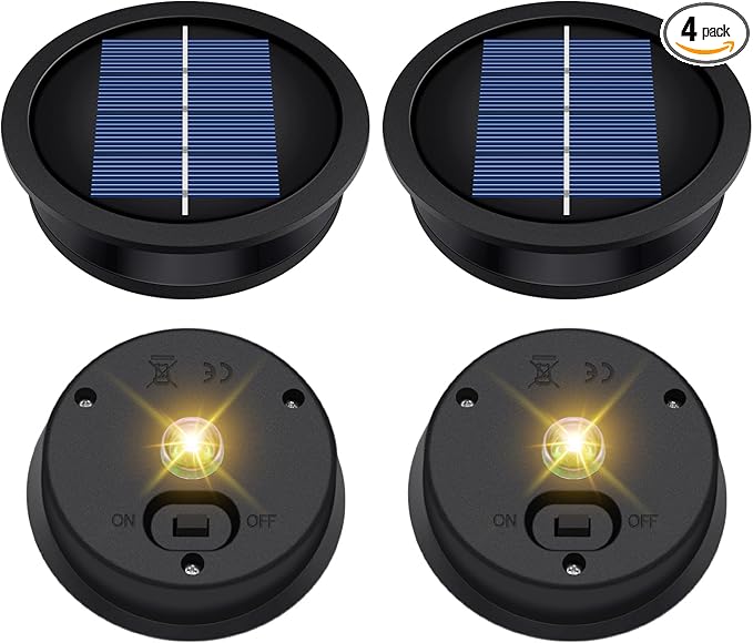 4 Pack Solar Light Replacement Top, Solar Panel for Outdoor Lights (Top 3.23 Inch, Bottom 2.83 Inch), Waterproof Led Replacement Parts for Yard Garden Decor and DIY Outdoor Lanterns