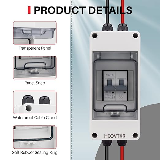 Solar Panel Disconnect Switch 40A 550V,Miniature Circuit Breaker with IP65 Breaker Box IP65 Outdoor Waterproof Disconnect Box for RV, Solar Panel(40A 550V)