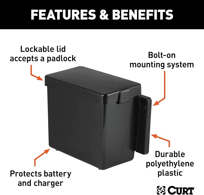 CURT 52022 6-Inch x 5-1/2-Inch x 3-1/4-Inch Lockable Trailer Breakaway Battery Case