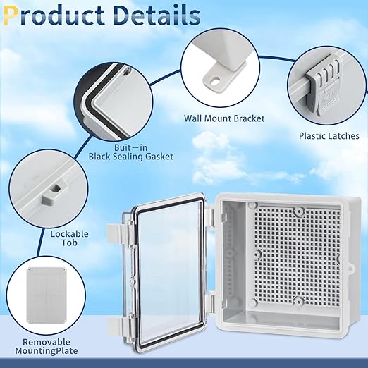 Electrical Junction Box Outdoor Project Box IP66 ABS Plastic Electrical Enclosure Hinged Cover Electric Box Clear(5.9"x5.9"x3.5")