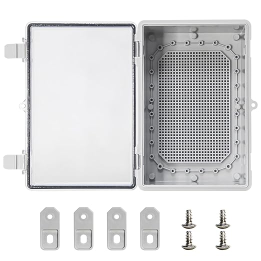 Outdoor Waterproof Junction Box ABS Plastic Electrical Enclosure Hinged Cover Electric Box Weatherproof Housing, Suitable for Solar/Surveillance/Landscaping Projects Clear 11.4"x7.4"x5.5"