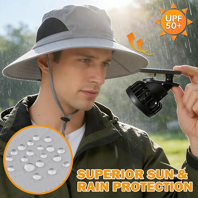 EINSKEY Solar Powered Fan Hat, UPF50+ Wide Brim Bucket Hat with Ultralight Clip-On Fans for Outdoor Hiking Fishing Gardening
