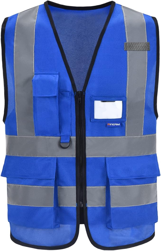 A-SAFETY Blue High Visibility Vest Reflective Safety Vest,Hi Vis Bright Neon Color with 4 Reflective Strips 7 Pockets,XXXL