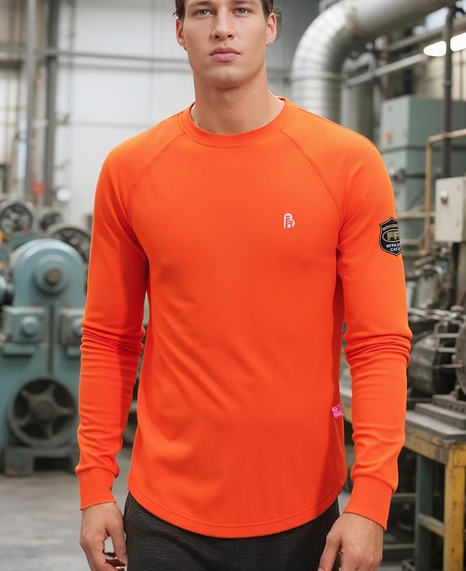 BOCOMAL FR Shirt 7oz Heavyweight Flame Resistant Shirts for Men Fire Retardant Long Sleeve Crew Work Shirts CAT2