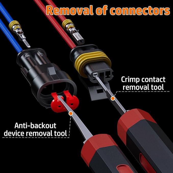 PEBA Waterproof Automotive Electrical Connectors Kit, Automotive Male/Female 1/2/3/4/5/6-Pin and Ratchet Crimping Tool AWG22-14, Ideal for Cars, Motorcycles & Boats | Wire Stripper, Pin Removal Tool