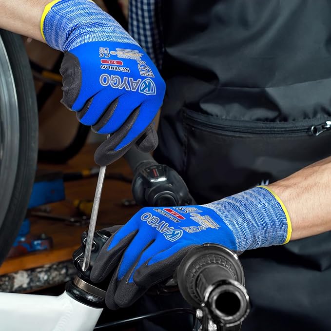 KAYGO Safety Work Gloves MicroFoam Nitrile Coated-1 Pairs, KG18NB,Seamless Knit Nylon Glove with Black Micro-Foam Nitrile Grip,Ideal for General Purpose,Automotive,Home Improvement,S,Blue