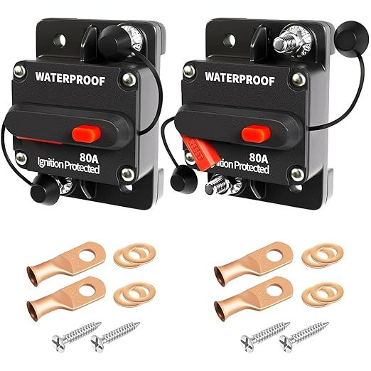 80Amp Circuit Breaker Waterproof Marine Motor Accessory for Boat Trolling ATV Trailer Vehicles Stereo Audio Electronic Battery Solar System Inline Fuse with Manual Reset Switch DC 12V-48V