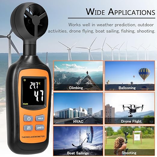 Digital Wind Speed Meter Anemometer,Handheld Air Flow Velocity Meter for Measuring Wind Speed/Temperature with 4 Digit Color Screen,for Shooting, HVAC, Drone Flying,Windsurfing, Sailing, Surfing