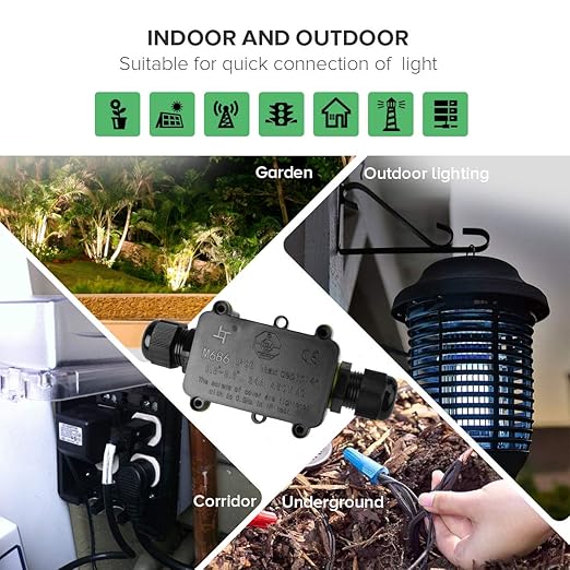2 Way Electrical Junction Box, La Vane IP68 Waterproof 2 Way Cable Connector Lighting Connector Electric External Coupler, Cable Gland Ø 5-12mm