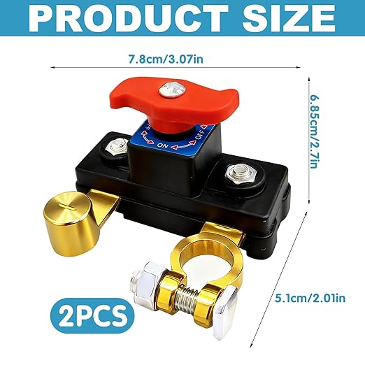 2PCS Car Battery Power Cut-Off Switch Breaker, Stable Transmission High Conductivity Pure Copper Disconnect Switch, Smart Car Battery Disconnect Switch for Boat Rv Car Truck Supplies