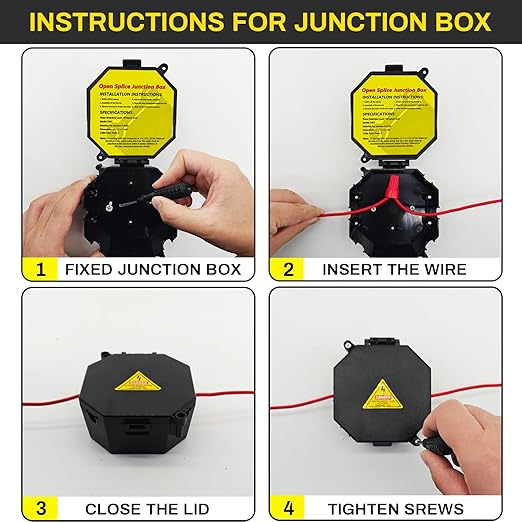 Black Open Splice Junction Box (4 Pack), Electrical Splice Box Wire Junction Box with Cover V0 Flame Retardant Rating(Highest Level)