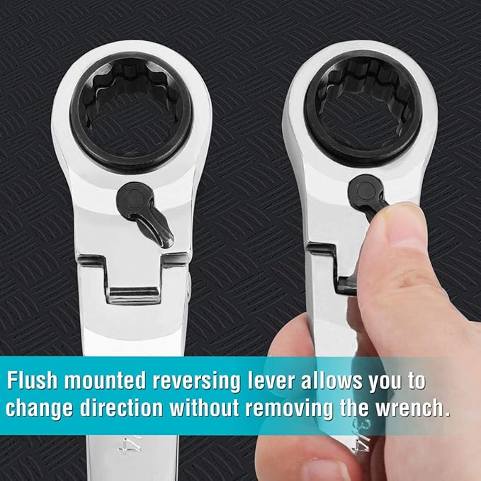 DURATECH 4-in-1 Flex-Head Reversible Ratcheting Box Wrench Set, SAE, 2-Piece, 5/16'' to 3/4'', 12 Point, CR-V Steel, with Rolling Pouch