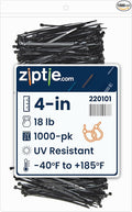ZipTie.com 4-inch UV Resistant Black Multi-Purpose Cable Tie, 18-lb Tensile Strength, UL 21 Listed, 1,000-Pack
