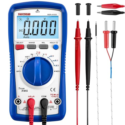 Etekcity Professional Digital Multimeter Voltmeter A1000, AC/DC Voltage Tester, TRMS 6000 Counts, Current, Resistance, Frequency, Continuity, Capacitance, Diode, Temperature, NCV