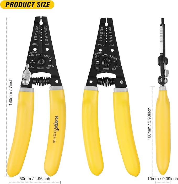 KATA Wire Stripper Wire Cutter - 7 Inch Wire Crimpers Stripping Tool Cutting Plier for 20-30 AWG Solid and 22-32 AWG Stranded Wire - Electrical Wire Stripping Crimping Plier Cable Strippers